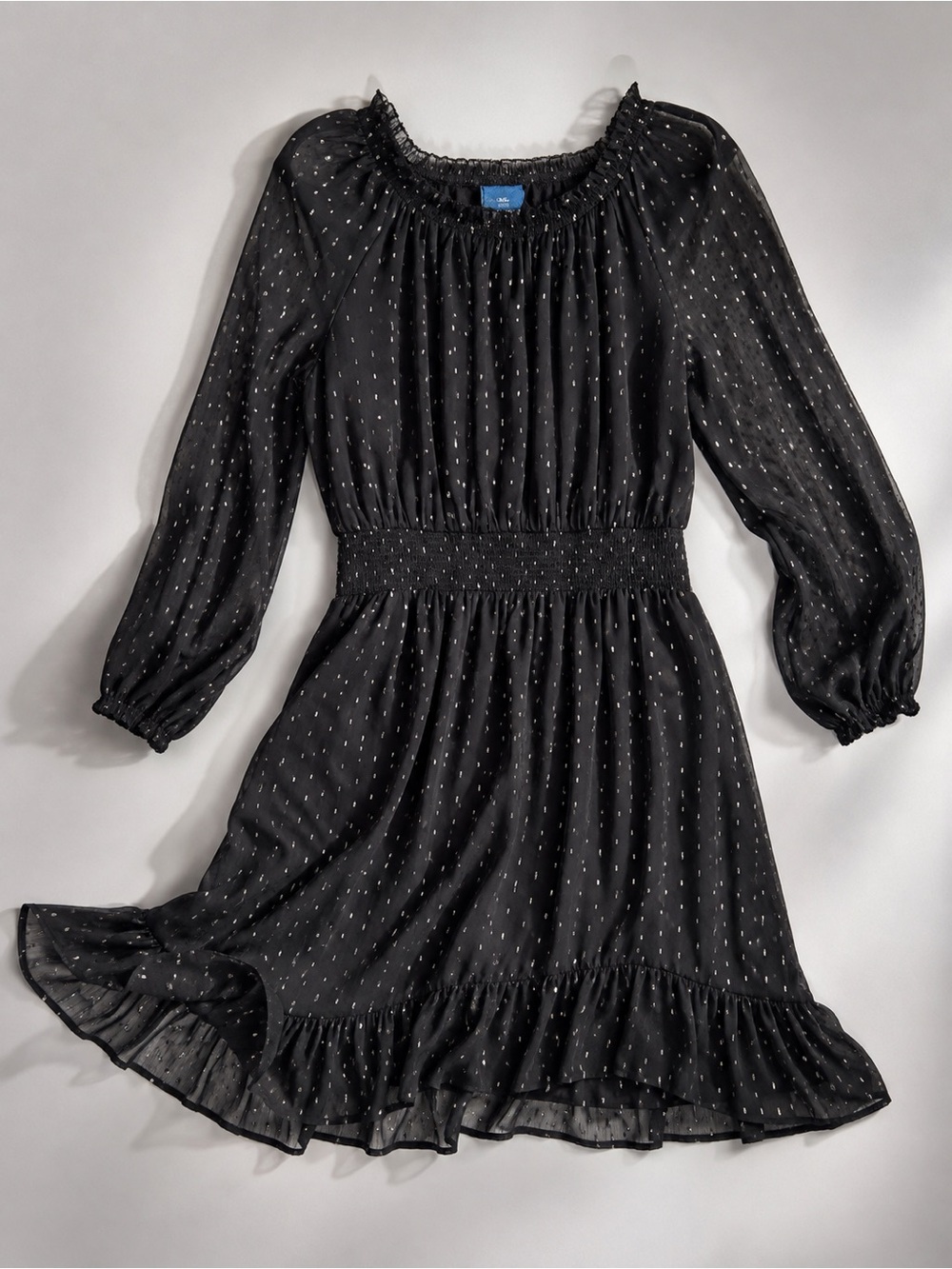 Old Navy Black Metallic Swiss Dot Midi Dress XL Boho Romantic